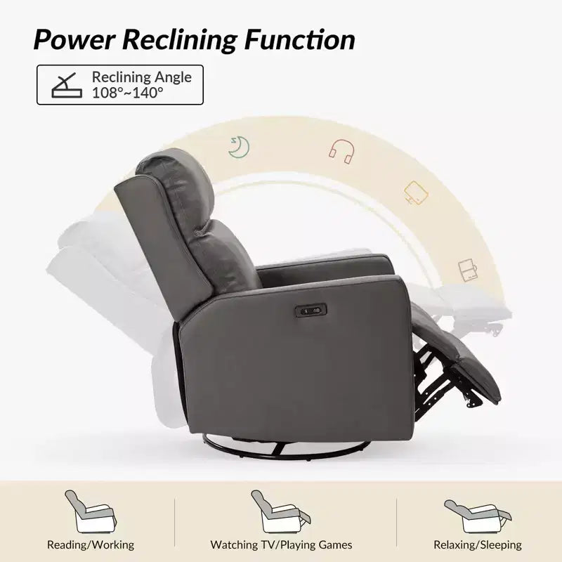 Mario Fauteuil inclinable motorisé de transition en cuir véritable avec ports USB, lot de 2 | ART OF LIVING DESIGNS-GRIS