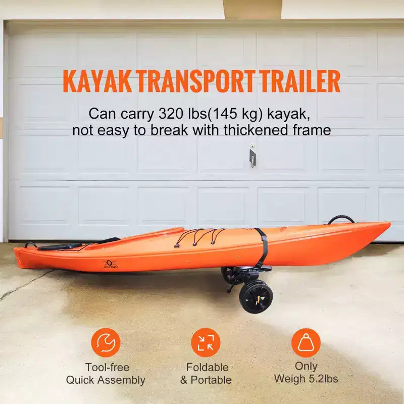 Chariot de kayak robuste VEVOR, capacité de charge de 145 kg, chariot de canoë détachable avec pneus pleins de 25,4 cm, supports réglables et pied de support antidérapant
