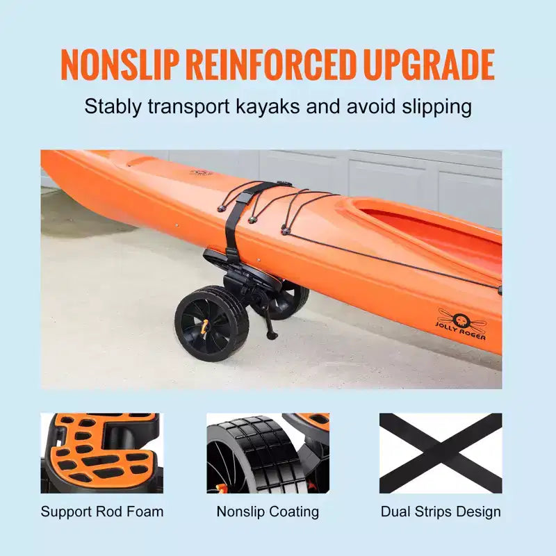 Chariot de kayak robuste VEVOR, capacité de charge de 145 kg, chariot de canoë détachable avec pneus pleins de 25,4 cm, supports réglables et pied de support antidérapant