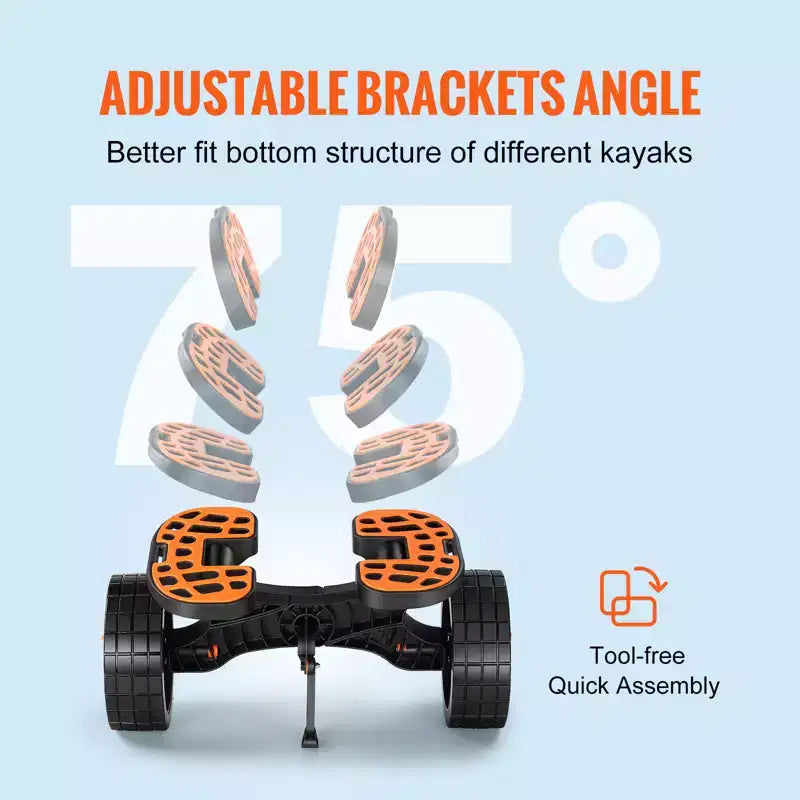 Chariot de kayak robuste VEVOR, capacité de charge de 145 kg, chariot de canoë détachable avec pneus pleins de 25,4 cm, supports réglables et pied de support antidérapant