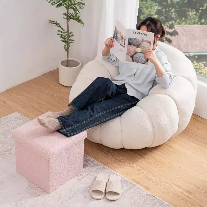 LUSIMO Banc Pouf de Rangement Pliant en Fausse Peau de Mouton, Coffre à Jouets, Repose-Pieds, Supporte jusqu'à 177 kg pour Chambre à Coucher, Salon