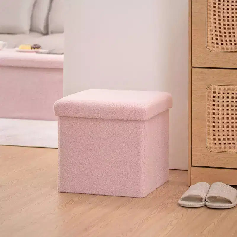 LUSIMO Banc Pouf de Rangement Pliant en Fausse Peau de Mouton, Coffre à Jouets, Repose-Pieds, Supporte jusqu'à 177 kg pour Chambre à Coucher, Salon