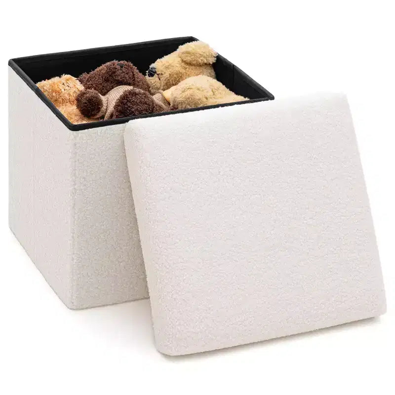 LUSIMO Banc Pouf de Rangement Pliant en Fausse Peau de Mouton, Coffre à Jouets, Repose-Pieds, Supporte jusqu'à 177 kg pour Chambre à Coucher, Salon