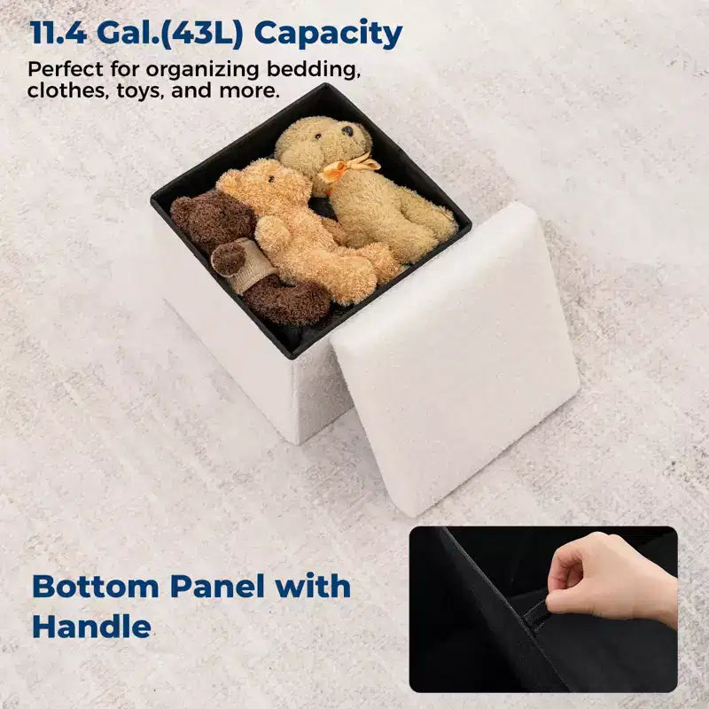 LUSIMO Banc Pouf de Rangement Pliant en Fausse Peau de Mouton, Coffre à Jouets, Repose-Pieds, Supporte jusqu'à 177 kg pour Chambre à Coucher, Salon