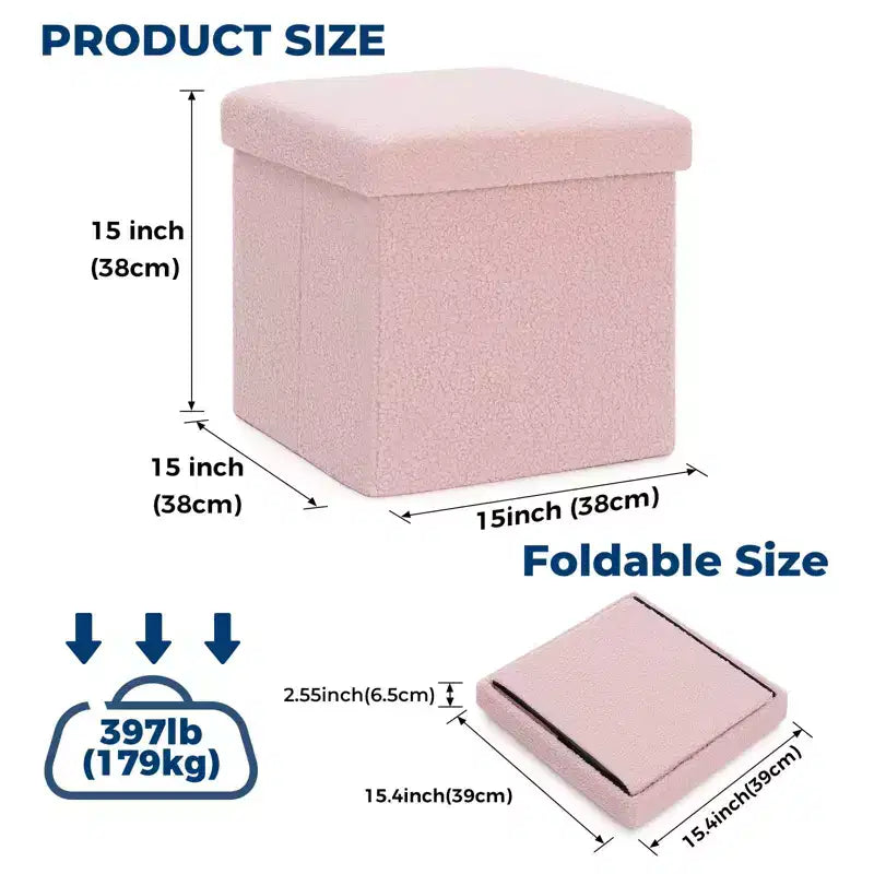 LUSIMO Banc Pouf de Rangement Pliant en Fausse Peau de Mouton, Coffre à Jouets, Repose-Pieds, Supporte jusqu'à 177 kg pour Chambre à Coucher, Salon
