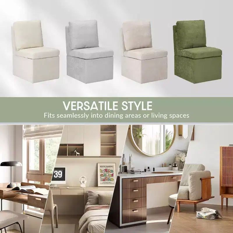 Chaises de salle à manger sans accoudoirs WestinTrends Soho Modern en chenille rembourrée avec roulettes (lot de 4), vert olive