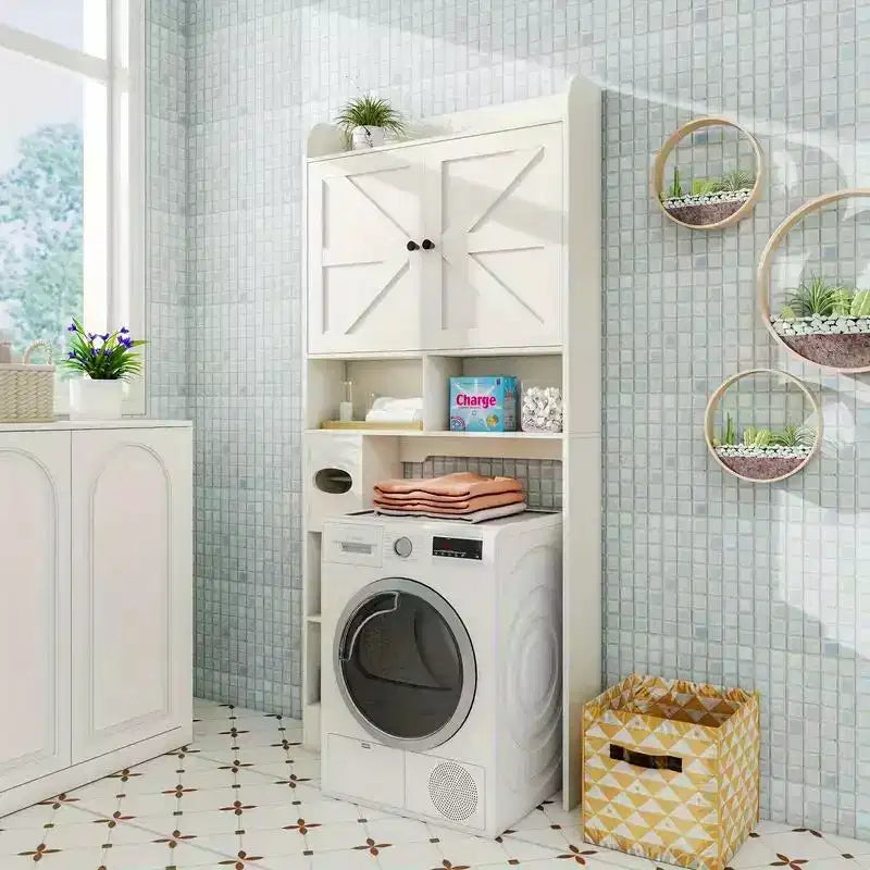 Dyonery 32.3'' L Étagère WC sur Pied avec Porte-Rouleau de Papier Toilette, Rangement et Organisation de Salle de Bain au-dessus des Toilettes avec Barre Inférieure Réglable Blanc/Gris