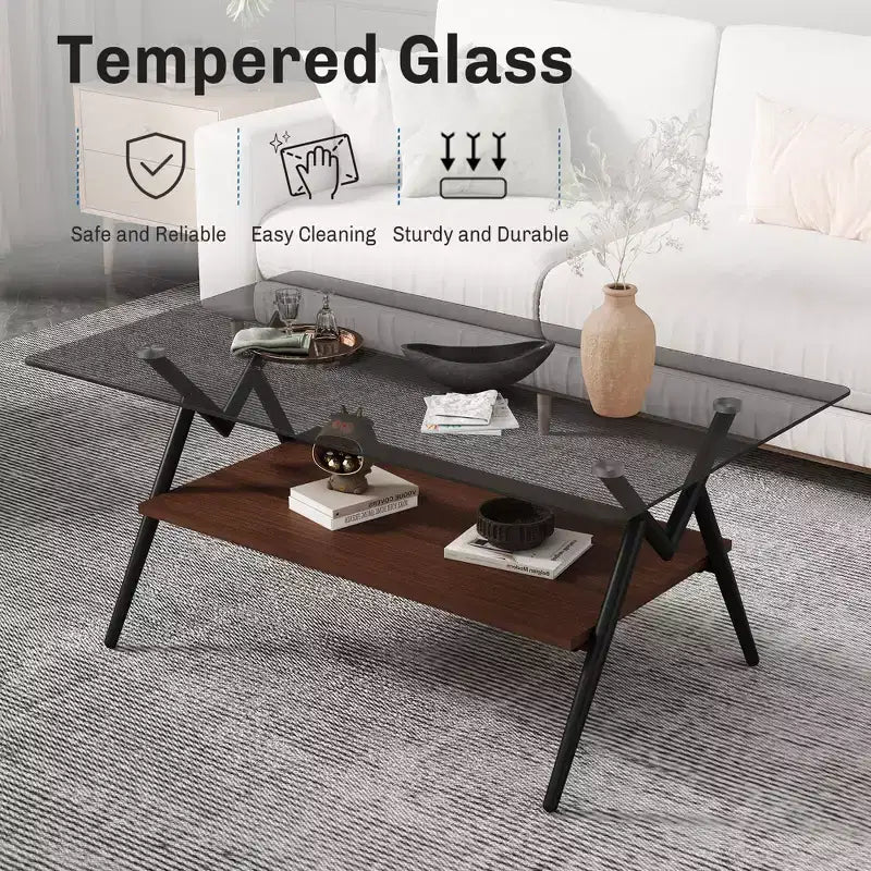 Ensemble de 3 tables basses et tables d'appoint, Table en verre trempé avec couche en MDF, Tables modernes pour salon, Verre gris