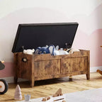 TROPOW Coffre de rangement, Banc de rangement avec coussin d'assise, 2 charnières de sécurité, Banc à chaussures, Organisateur de rangement en bois, Montage facile