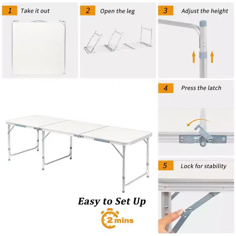 Table de camping pliante d'extérieur rectangulaire Karl Home de 1,8 m
