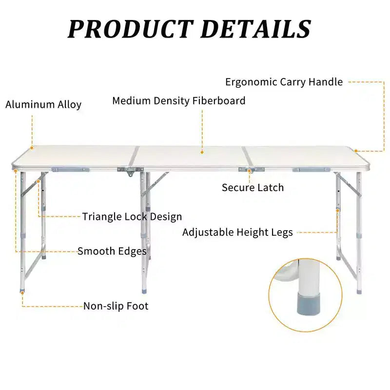 Table de camping pliante d'extérieur rectangulaire Karl Home de 1,8 m