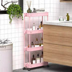 Chariot de rangement roulant mince à 4 niveaux Tree City Pink - Organisateur mobile multifonctionnel