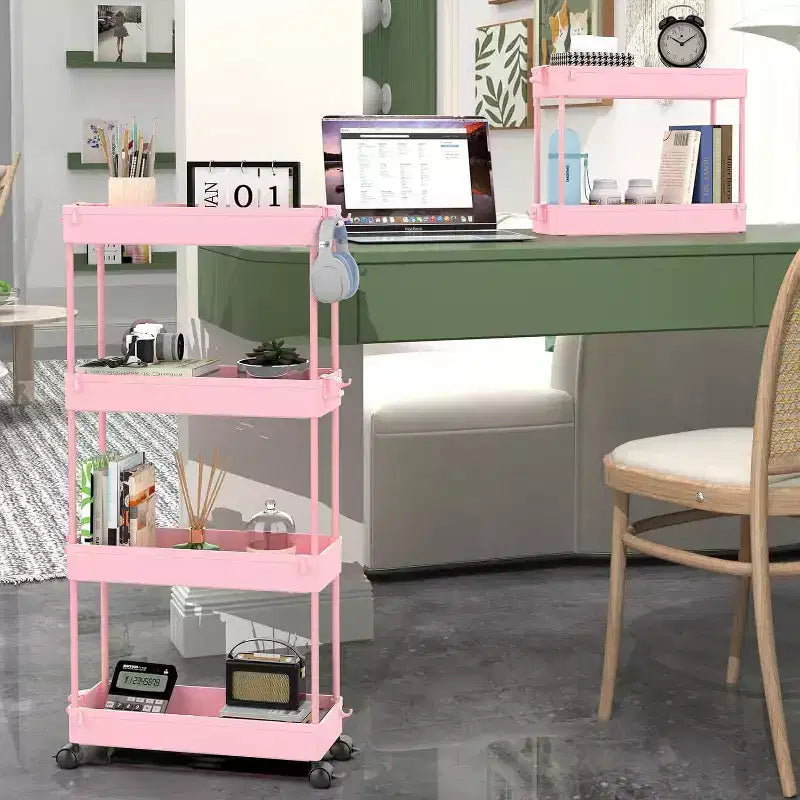 Chariot de rangement roulant mince à 4 niveaux Tree City Pink - Organisateur mobile multifonctionnel