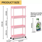 Chariot de rangement roulant mince à 4 niveaux Tree City Pink - Organisateur mobile multifonctionnel