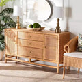 bali & pari Vivan Bohemian Honey Rattan and Mahogany Wood 3-Drawer Storage Cabinet