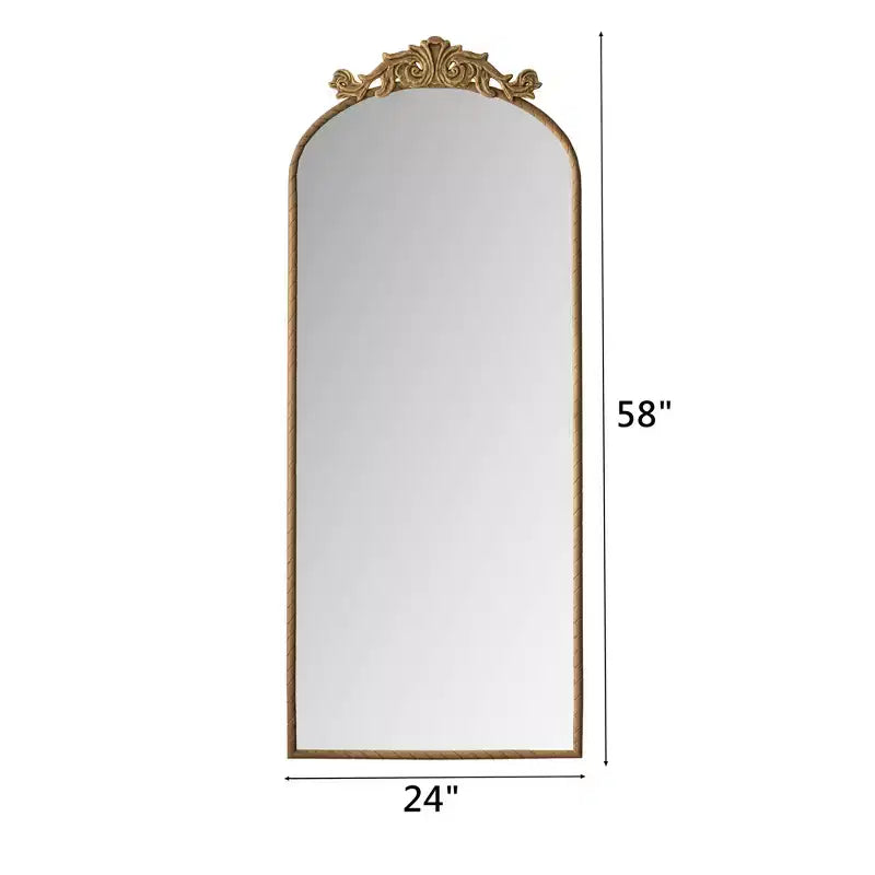 Miroir de corps entier vintage arqué 58x24, applique sculptée ornée, miroir mural pour décoration intérieure rétro, bronze/argent - ModernLuxe