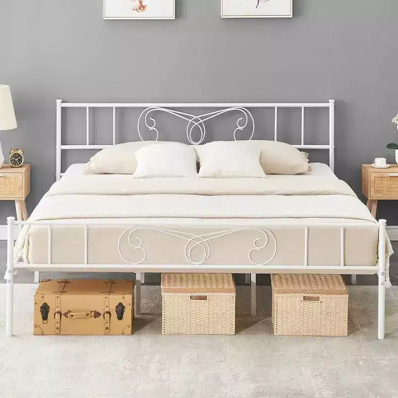 Plateforme de lit avec tête et pied de lit, sommier et sans besoin de sommier tapissier, anti-bruit, montage simple