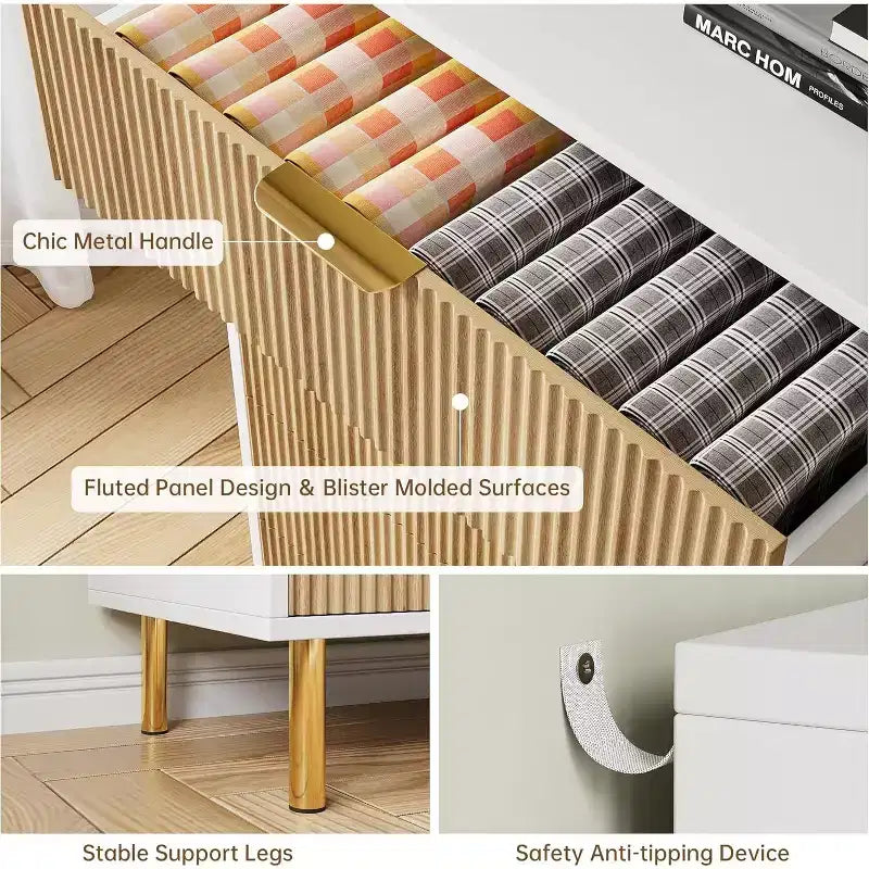 Commode de chambre à 6 tiroirs Zstar, avec poignées métalliques