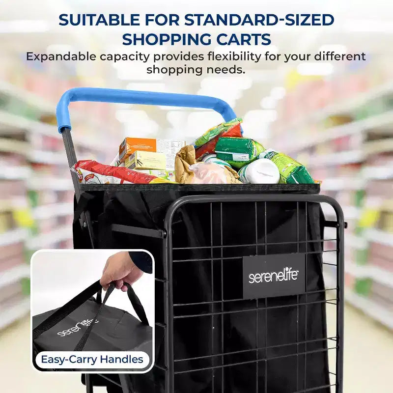 SereneLife Doublure de chariot en tissu Oxford 600D imperméable et résistant aux déchirures pour petits chariots de courses pliablesAmovible, antidérapante et lavable