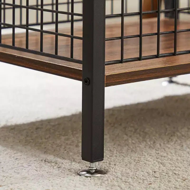 Table d'appoint haute VECELO, avec étagère de rangement et panier coulissant en métal pour salon ou chambre, gris/marron