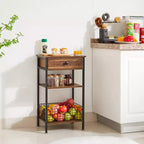Table d'appoint haute VECELO, avec étagère de rangement et panier coulissant en métal pour salon ou chambre, gris/marron