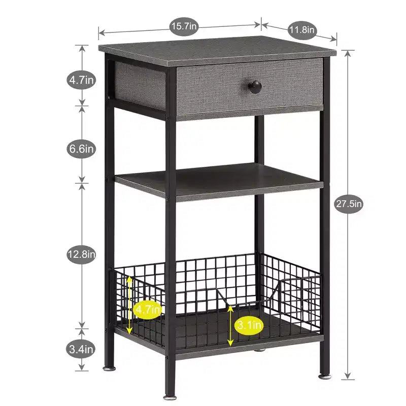 Table d'appoint haute VECELO, avec étagère de rangement et panier coulissant en métal pour salon ou chambre, gris/marron