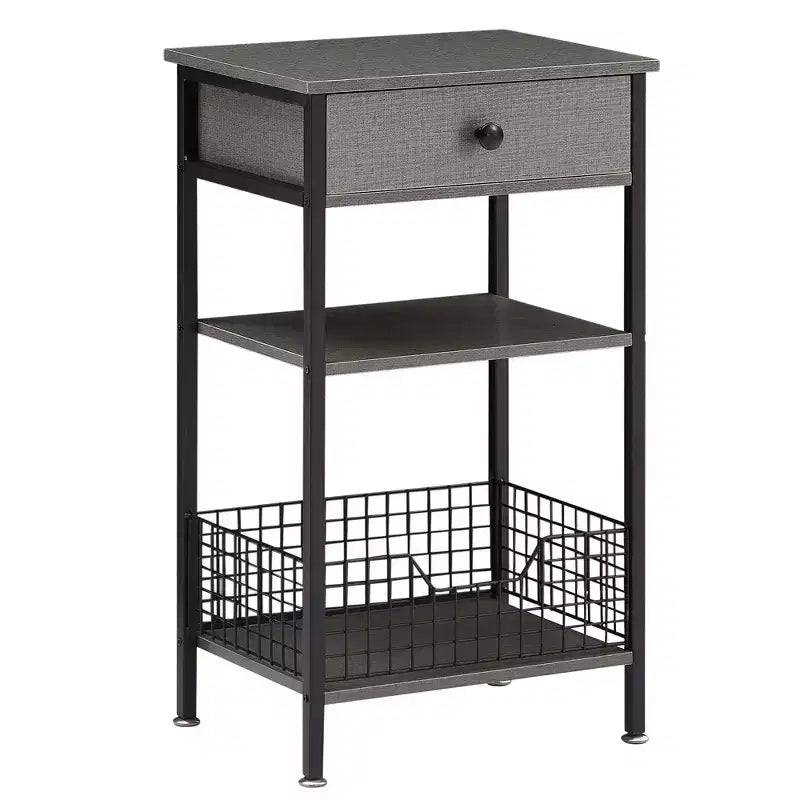 Table d'appoint haute VECELO, avec étagère de rangement et panier coulissant en métal pour salon ou chambre, gris/marron