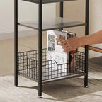 Table d'appoint haute VECELO, avec étagère de rangement et panier coulissant en métal pour salon ou chambre, gris/marron