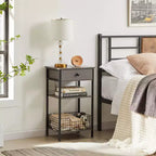 Table d'appoint haute VECELO, avec étagère de rangement et panier coulissant en métal pour salon ou chambre, gris/marron