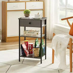 Table d'appoint haute VECELO, avec étagère de rangement et panier coulissant en métal pour salon ou chambre, gris/marron