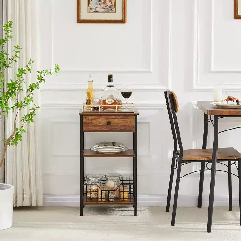 Table d'appoint haute VECELO, avec étagère de rangement et panier coulissant en métal pour salon ou chambre, gris/marron