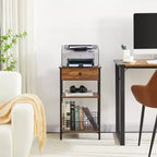Table d'appoint haute VECELO, avec étagère de rangement et panier coulissant en métal pour salon ou chambre, gris/marron