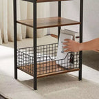 Table d'appoint haute VECELO, avec étagère de rangement et panier coulissant en métal pour salon ou chambre, gris/marron