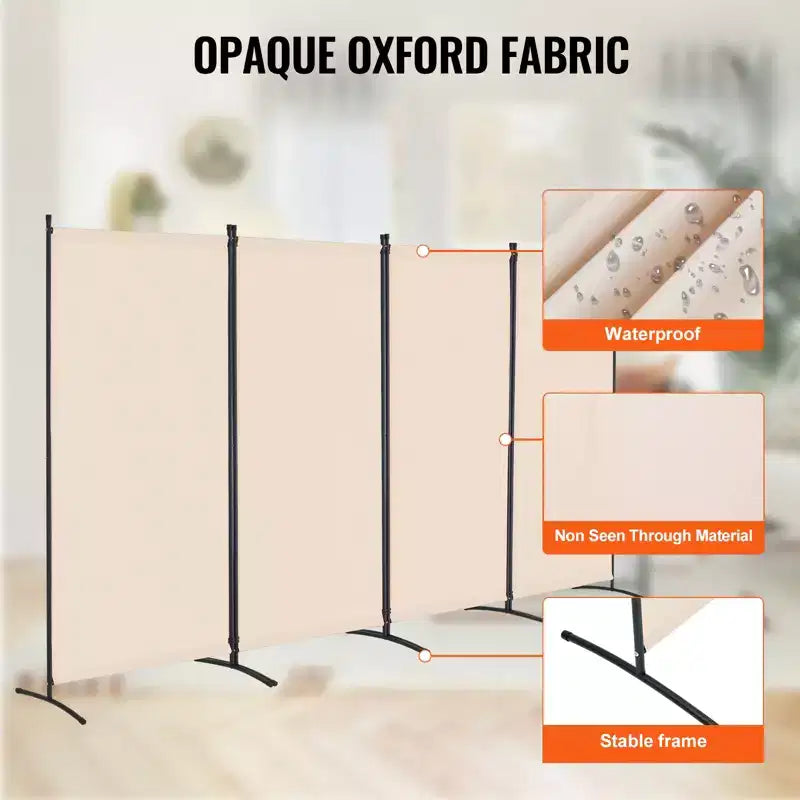 VEVOR Paravent, Paravent 4 Panneaux, Séparateur d'Intimité Pliable et Cloison de Séparation Portable pour Séparer les Pièces, Beige