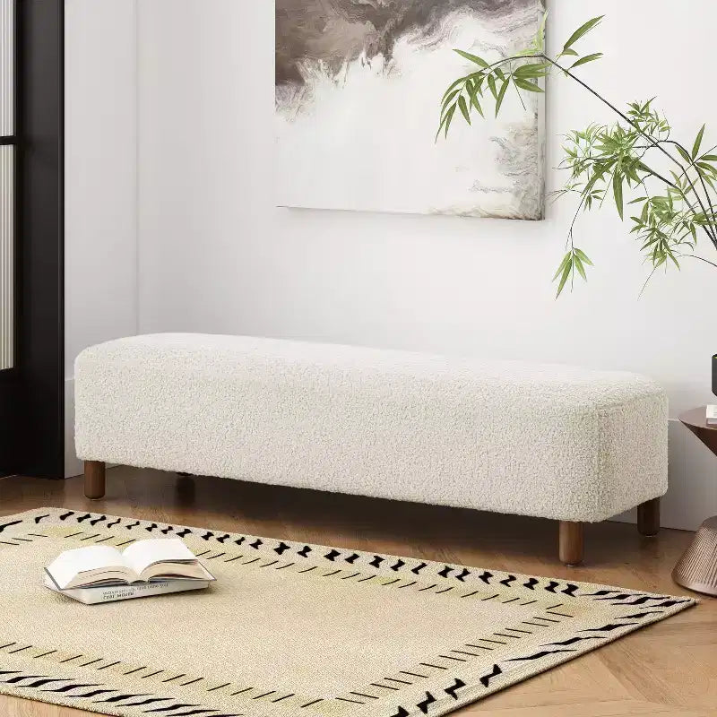 Okak Banc ottoman rembourré confortable avec pieds en bois, repose-pieds rectangulaire extra long pour chambre, entrée, couloir