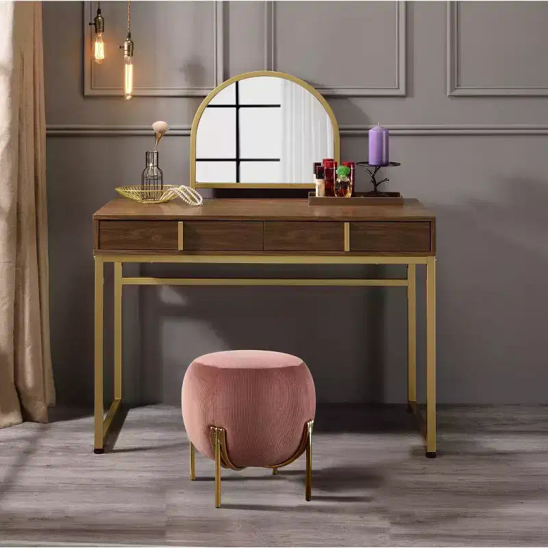 Coiffeuse contemporaine Okak avec miroir, coiffeuse de maquillage avec LED réglable, table de maquillage avec 7 tiroirs pour chambre à coucher