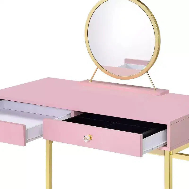 Coiffeuse contemporaine Okak avec miroir, coiffeuse de maquillage avec LED réglable, table de maquillage avec 7 tiroirs pour chambre à coucher