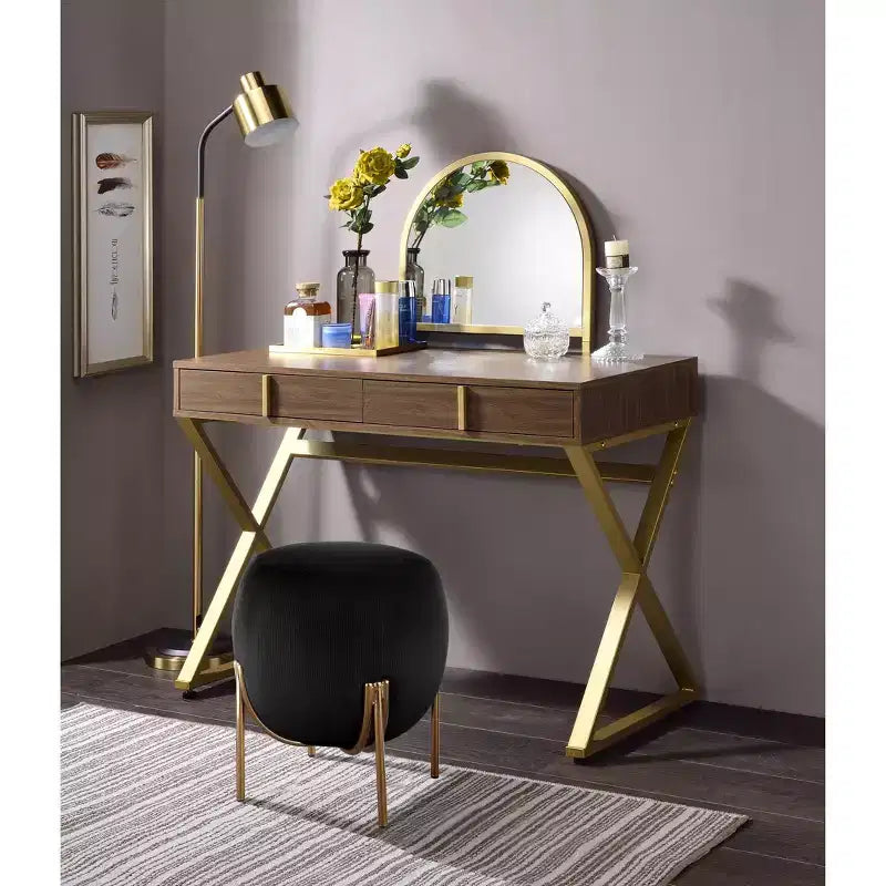 Coiffeuse contemporaine Okak avec miroir, coiffeuse de maquillage avec LED réglable, table de maquillage avec 7 tiroirs pour chambre à coucher