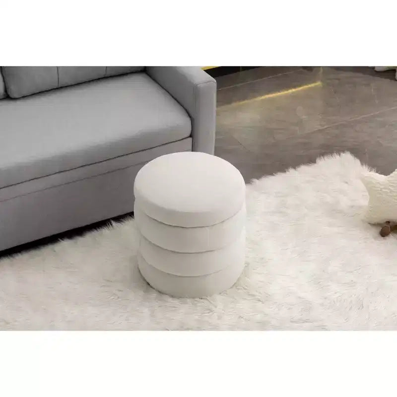 Okak Modern Round Ottoman Bench Vanity Stool Chair Soft Velvet Upholstered Makeup Footrest Stool for Couch Living Room Bedroom Entrance