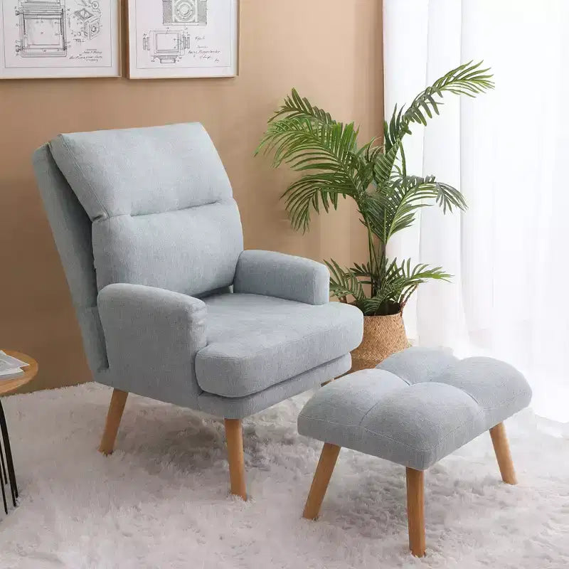 Fauteuil d'appoint moderne Okak avec ottoman et dossier réglable, fauteuil rembourré confortable pour salon, bureau, chambre à coucher