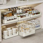 Organisateur de meuble de cuisine coulissant fixé avec film adhésif, étagères de rangement coulissantes robustes, étagère de garde-manger coulissante, tiroir de garde-manger coulissant
