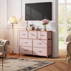 Meuble TV GALAXHERO avec 7 tiroirs, meuble console multimédia pour chambre, salon, entrée, cadre en acier et plateau en bois, compatible TV 45 pouces