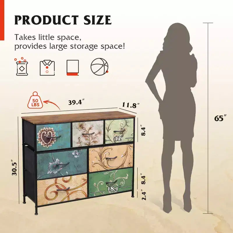 Meuble TV GALAXHERO avec 7 tiroirs, meuble console multimédia pour chambre, salon, entrée, cadre en acier et plateau en bois, compatible TV 45 pouces