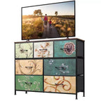 Meuble TV GALAXHERO avec 7 tiroirs, meuble console multimédia pour chambre, salon, entrée, cadre en acier et plateau en bois, compatible TV 45 pouces
