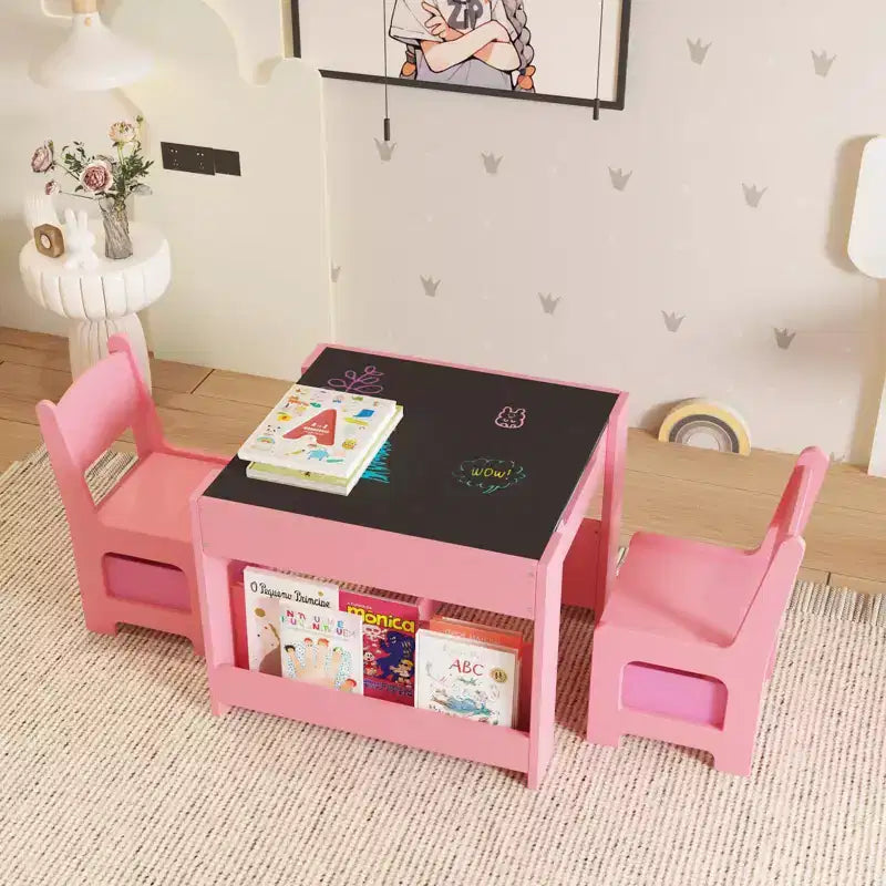 Ensemble table et chaises pour enfants, table d'activités en bois 4 en 1 et 2 chaises avec tiroir de rangement, plateau amovible pour le dessin, la lecture et les activités créatives des tout-petits et des enfants