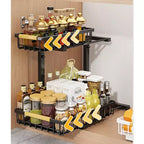 Rangements sous évier à 2 niveaux, étagère coulissante à tirer, tiroir métallique pour l'organisation de la cuisine, de la salle de bain, du garde-manger, résistant à la rouille.