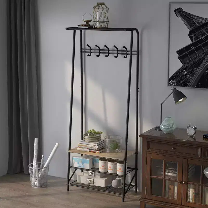 Porte-manteau et banc à chaussures 4 en 1, portemanteau d'entrée à 4 niveaux avec 5 crochets, étagère de rangement multifonction pour couloir, salle de bain, entrée