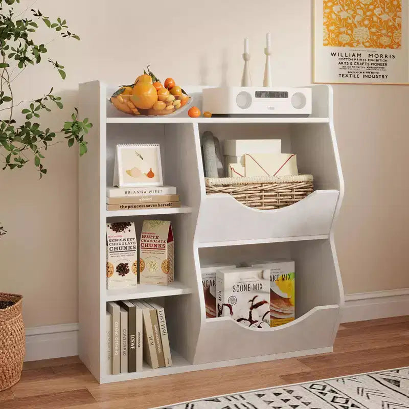GustoWave Bibliothèque pour enfants à 3 niveaux – Présentoirs à livres pour tout-petits pour salles de classe, salles de jeux, bibliothèque à 5 compartiments et étagère à jouets pour chambre, salon