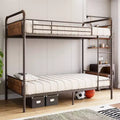 Metal Bunk Bed Twin Over Twin, Heavy Duty Twin Size Metal Bunk Bed with Guardrail & Ladders, Convertible Twin Bunk Beds, No Box Spring Needed, Brown