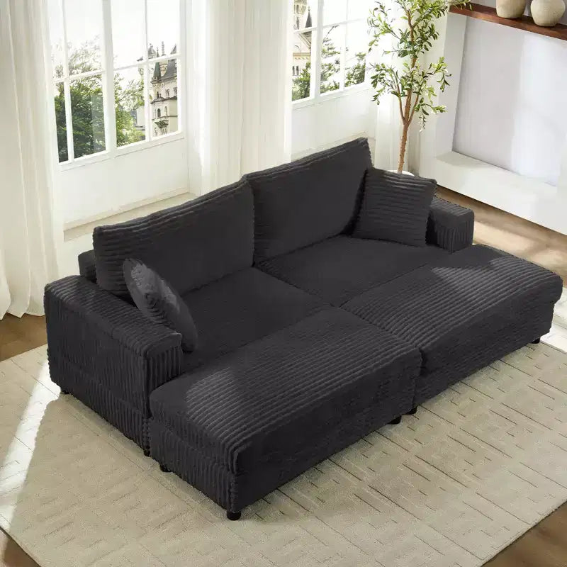 Mjkone Causeuse 2 places en velours côtelé avec pouf de rangement et accoudoir, canapé-lit inclinable rembourré pour l'intérieur